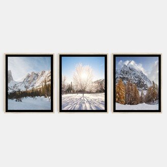 Winter Wall Art, Snow Mountaints & Trees Set Of 3 Prints, Unframed Decor For Christmas Holiday, Farmhouse Poster