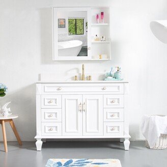 WELLFOR 48''W Solid Wood Bath Vanity with Stain-resistant Carrera White Quartz Top and Single Sink