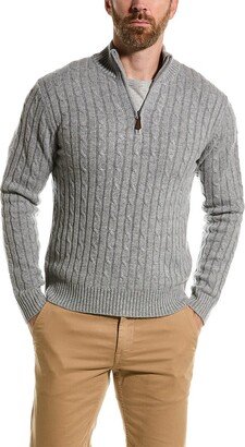 Amicale Cashmere Plaited Cable Cashmere 1/4-Zip Mock Neck Sweater-AB