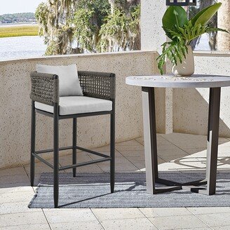 Felicia Outdoor Patio Counter Stool in Aluminum with Grey Rope and Cushions