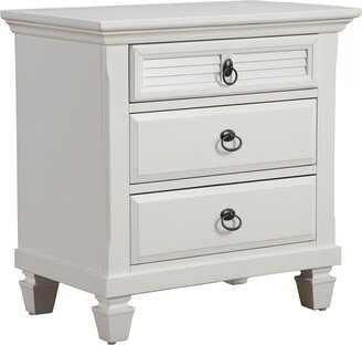 White Plantation 3 Drawer Nightstand