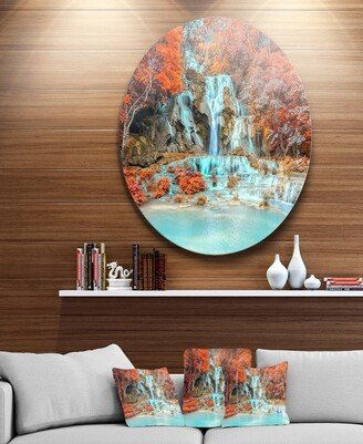 Designart 'Rainforest Waterfall Loas' Disc Landscape Photography Circle Metal Wall Art - 23 x 23