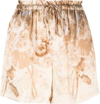 Printed drawstring silk shorts