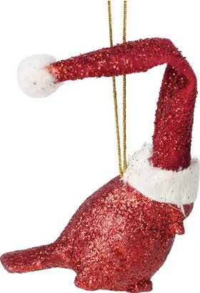 Kurt S. Adler 3 Glittered Sitting Cardinal Bird in Santa Hat Christmas Ornament - Red