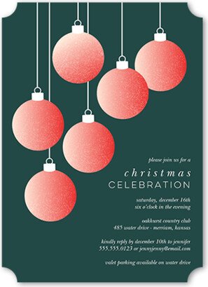 Holiday Invitations: Editable Ornaments Holiday Invitation, Green, 5X7, Christmas, Pearl Shimmer Cardstock, Ticket