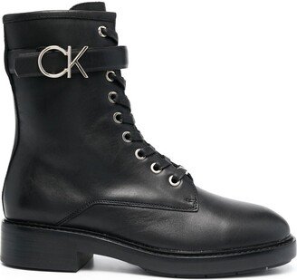 Logo-Buckle Combat Boots