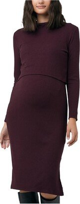 Maternity Ruby Rib Nursing Dress Maroon