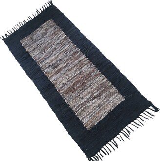Leather Hearth Rug For Fireplace Fireproof Mat Black Rectangle-AA