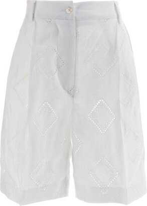 Embroidered linen bermuda shorts-AA