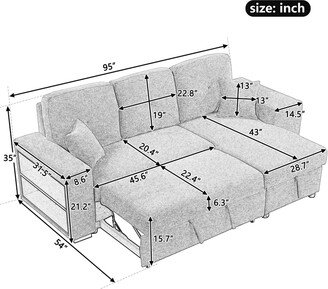 EDWINRAYLLC 95 inch Reversible Sleeper Sectional Sofa Couch, L-Shape Velvet Fabric Pull-Out Sofa Bed with Storage Chaise and Side Shelf