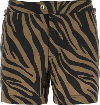 Zebra Printed Stretched Swim Shorts