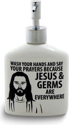 Curata Our Name is Mud Jesus and Germs Stoneware Soap Dispenser