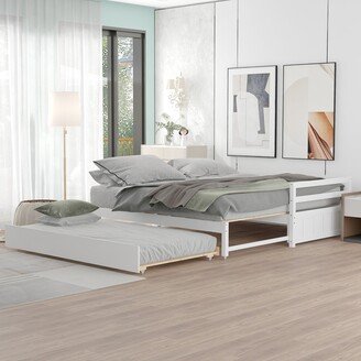 Calnod Twin or Double Twin Daybed with Trundle, Multifunctional Extendable Bedframe Bedroom Furniture, Solid Wood Sofabed Designed