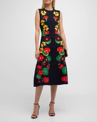 Sleeveless Nasturtium Jacquared Midi Dress