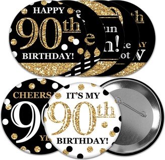 Big Dot Of Happiness Adult 90th Birthday - Gold - 3 inch Birthday Party Badge - Pinback Buttons 8 Ct