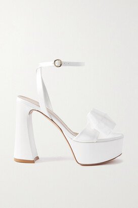 120 Bow-embellished Satin Platform Sandals - White