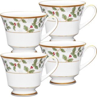 Holly Berry 8 oz Cup, Set of 4 - White, Green
