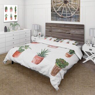 Designart 'Flowers In A Pot Cacti and Succulents' Traditional Duvet Cover Set