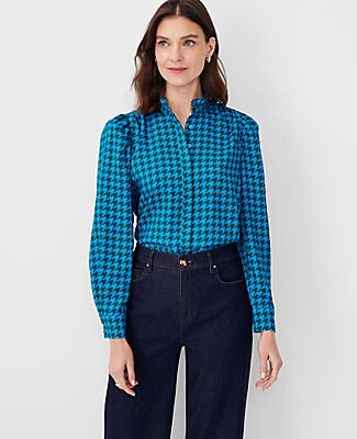 Houndstooth Ruffle Neck Shirt