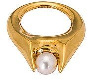 Orb Pearl Protection Ring in Metallic Gold