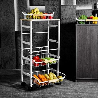 BESTCOSTY 5-tier Rolling Spice Rack, Metal Kitchen Carts W/ Wood Handle & Basket