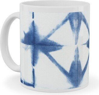 Mugs: Shibori Diamond - Blue On White Ceramic Mug, White, 11Oz, Blue