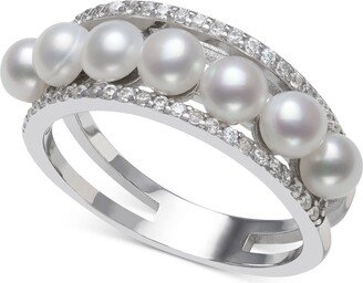 Cultured Freshwater Button Pearl (4mm) & Cubic Zirconia Ring in Sterling Silver, Created for Macy's