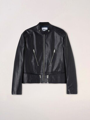 Zipped Leather Biker Jacket