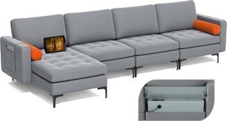 Modular Extra-Large 4 Seat Sectional Sofa with Reversible Chaise & 2 USB Ports Ash Grey