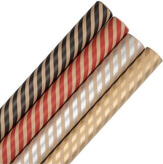 Jam Paper Assorted GiFoot Wrap - Kraft Wrapping Paper - 100 Square Foot Total - Kraft Stripe Assortment - 4 Rolls Per Pack - Black, Red, Silver, and G