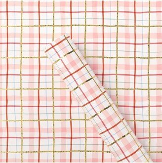 20 sq ft Plaid Christmas Gift Wrap White/Blush - Wondershop™