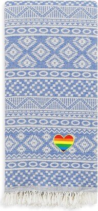 100% Turkish Cotton Sea Breeze Cheerful Rainbow Heart Pestemal Beach - Navy