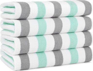 Arkwright Home Cabo Cabana Beach Towel (4-Pack, 30x70 in.), Soft Ringspun Cotton, Alternating Stripe Colors, Oversized Cabana Pool Towel - Grey/green