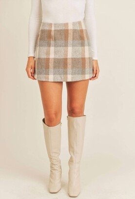 Little Town Plaid Skort In Taupe And Grey