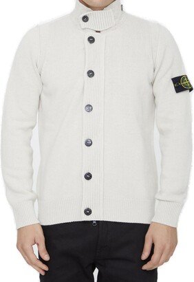 High Neck Logo Patch Ribbed Cardigan-AA