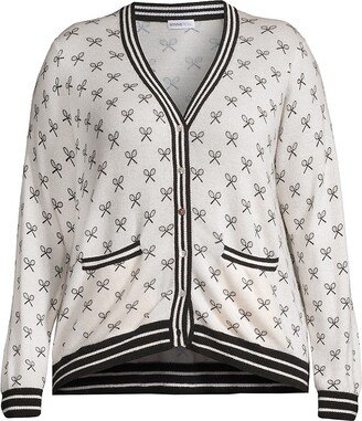 Minnie Rose, Plus Size Plus Size Cash Tennis Club Printed Cashmere Cardigan