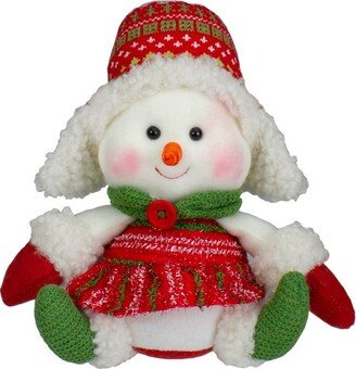 Northlight 8 Red and Green Sitting Snowman Girl Christmas Figure