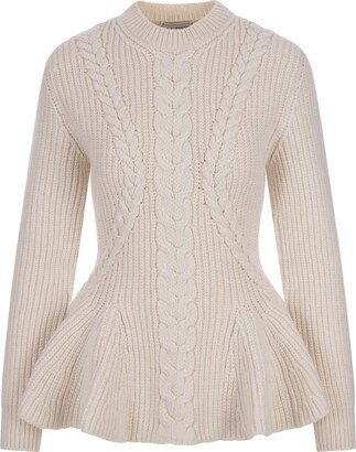 Ivory Wool And Cashmere Peplum Sweater