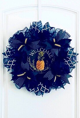 Navy Blue Door Wreath, Everyday Housewarming Gift