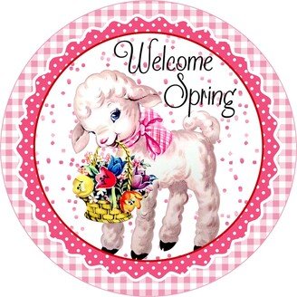 Spring Lamb Wreath Sign, Hello Spring Attachment, Baby Nursery Decor, Shower Party, Floral Attachment