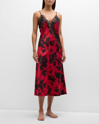 Mantilla Floral-Print Lace-Trim Nightgown