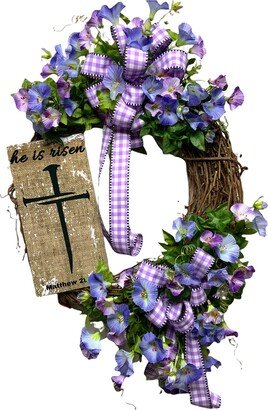 Religious Easter Morning Glory He Is Risen Wreath For Front Door