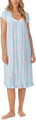 Modal Cap Sleeve Waltz Gown (Aqua Floral) Women's Pajama