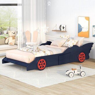 Calnod Race Car-Shaped Twin Size Platform Bed with Wheels for Kids Bedroom-AB