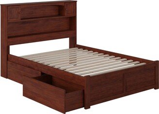 AFI Newport Full Platform Bed with Footboard 2 Drawers in Walnut