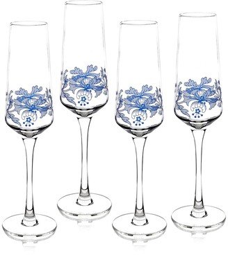 Blue Italian Champagne Flutes, Set of 4 - Blue/white