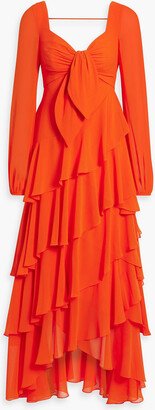 Asymmetric ruffed tiered crepe dress