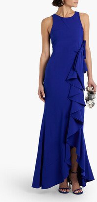 Bow-embellished ruffled crepe gown