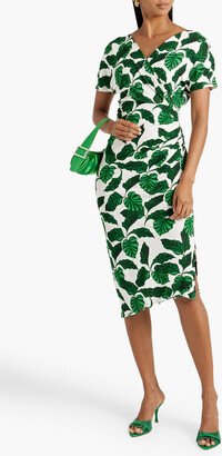 Havana wrap-effect printed jersey midi dress