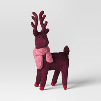 14.5 Plush Deer Wearing Scarf Christmas Tabletop Animal Figurine - Wondershop™